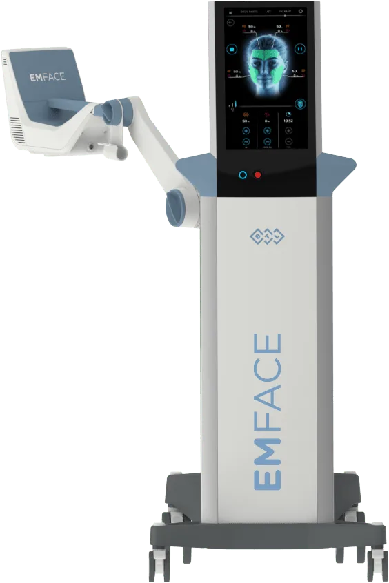 Facial treatment device on a mobile stand for EMface facial toning in Dublin
